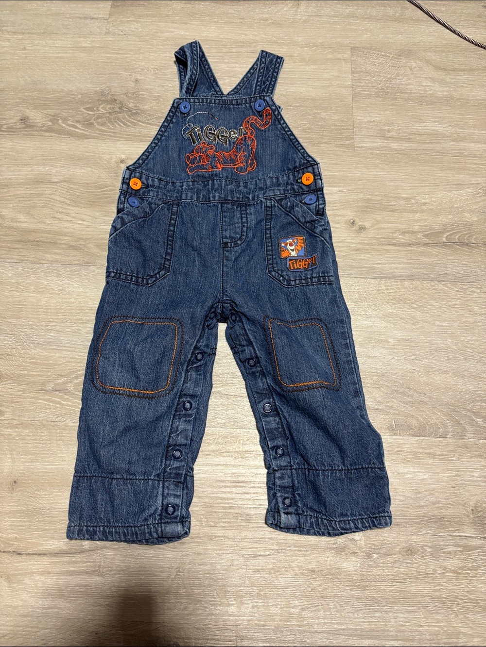Disney Denim Overalls with Orange Tigger Accents - Dark Blue